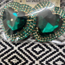 Load image into Gallery viewer, 1-17-23 jeweled rhinestone heart earrings: red, green, multi
