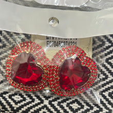 Load image into Gallery viewer, 1-17-23 jeweled rhinestone heart earrings: red, green, multi
