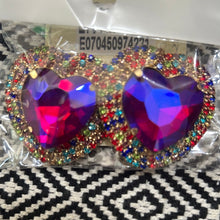 Load image into Gallery viewer, 1-17-23 jeweled rhinestone heart earrings: red, green, multi
